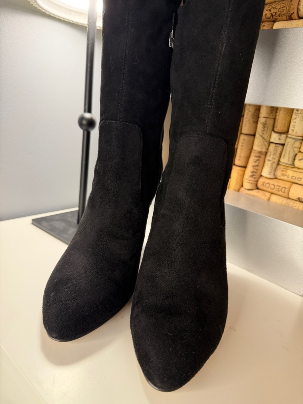Ivanka Trump Black Over-the-Knee Suede Boots with Gold Zipper | Size 6 - Picture 2 of 6
